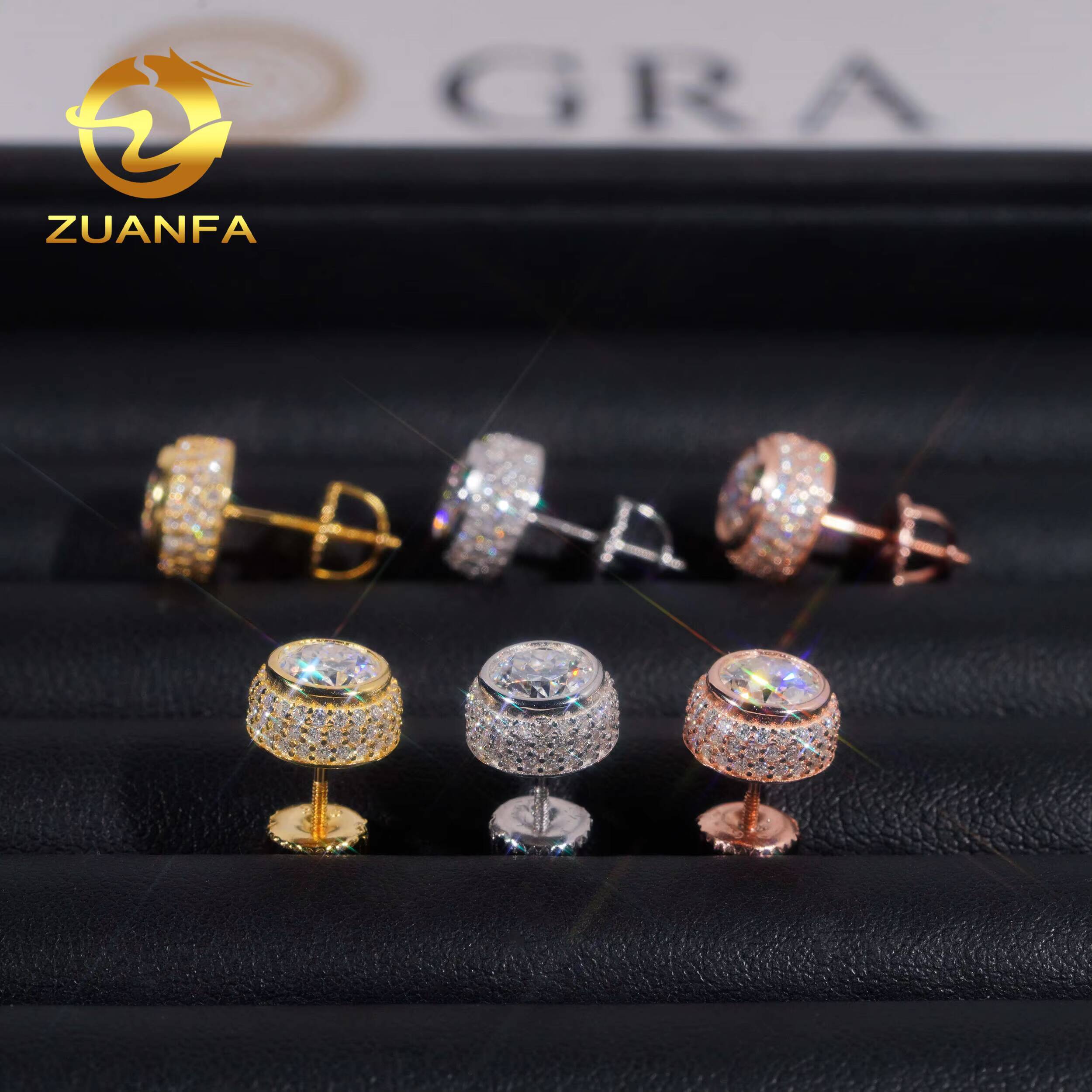 Fashion Hip Hop Earrings Fully Moissanite Diamond 925 Sterling Silver Iced Out Men Moissanite Earrings Screw Back