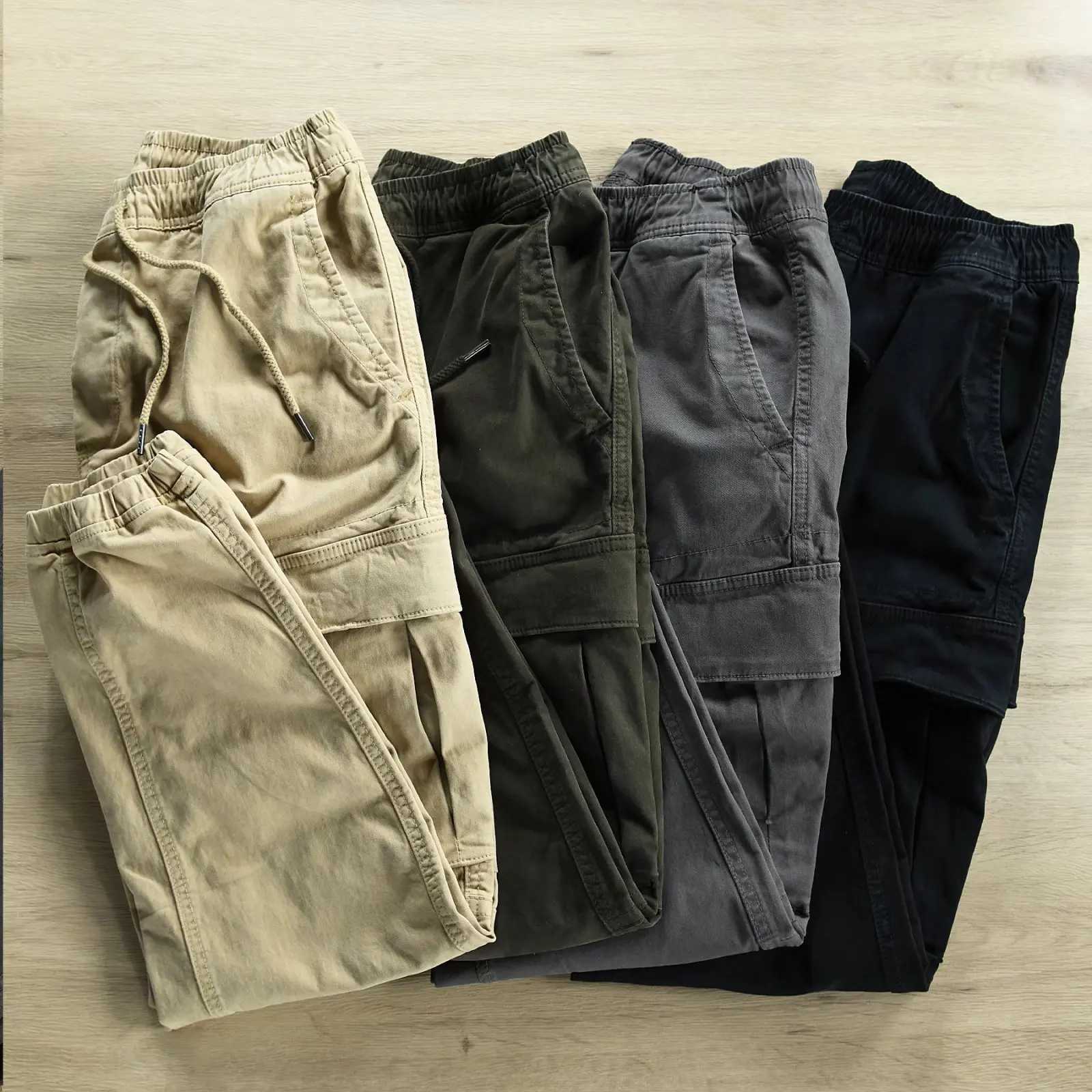 Spring Autumn Workwear Pants Cargo Trousers Youth Active Slim Waist Long Pants Khaki Color Fashionable Casual Pants X250812