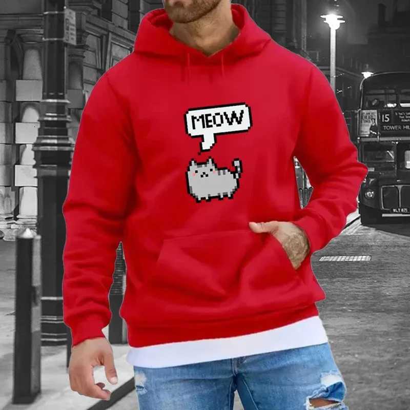 Cat Pixel Print Hoodies for Men Women Autumn Long Sleeve Fleece Sweatshirts Casual Loose Outdoor Sport Clothes Y250811