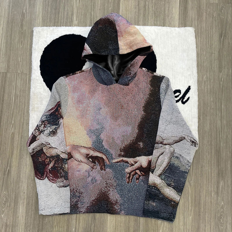 New Printed Black Cat Animal Skull Top Long Sleeve Couple Outfit Loose Hooded Sweatshirt Unisex Style