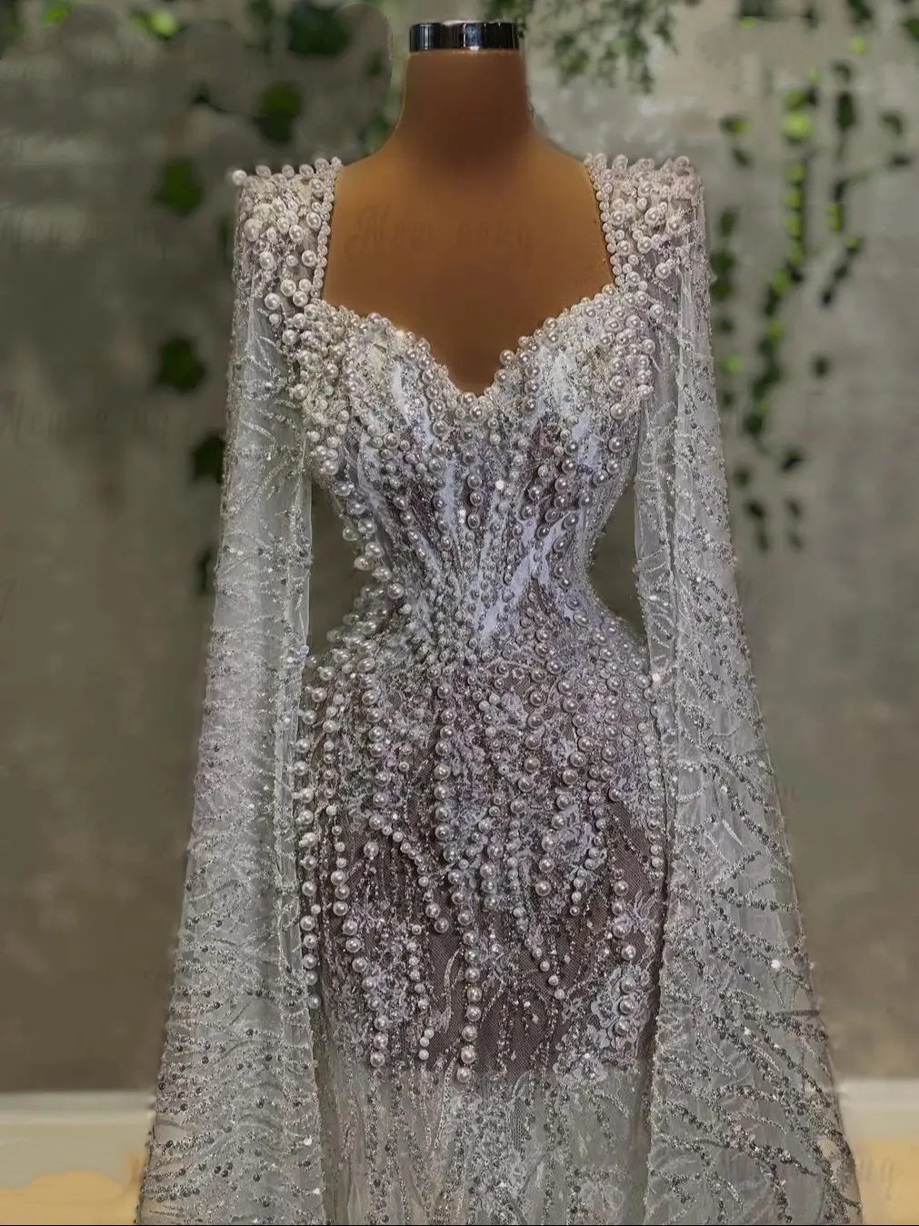 Sparkly Mermaid Wedding Dress Sweetheart Neck Sleeveless Wrap Bridal Gowns Pearls Beaded Sequins Sweep Train Dresses Custom Made vestidos de novia