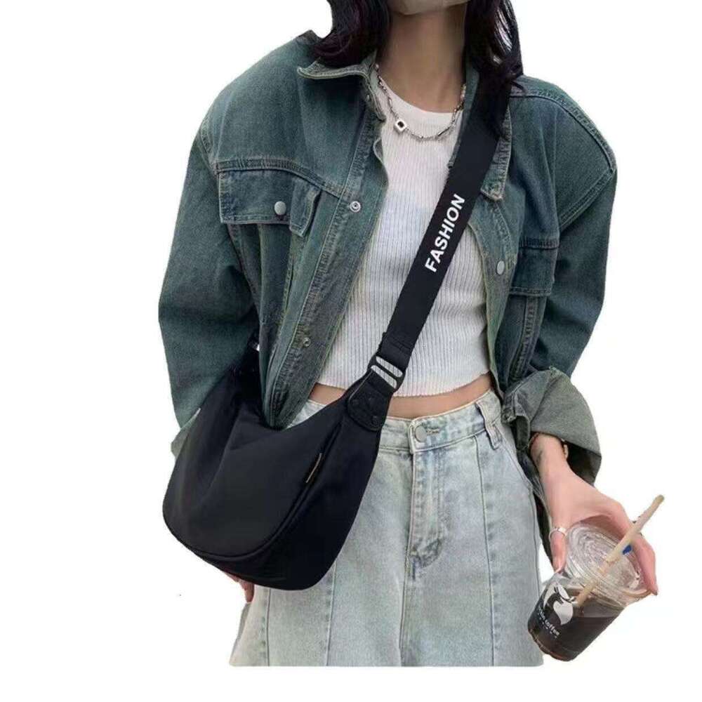 New Women's Oxford Cloth Dumpling Bag Single Shoulder Crossbody Black Wide Strap Simple Casual Large Capacity B5