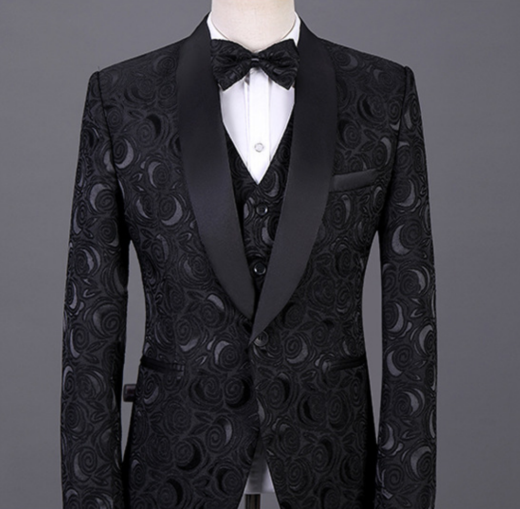 Luxury Jacquard Men's Suits 3 Piece Blazers Vest Pants Shawl Lapel Single Breasted Business Casual Wedding Groom Tuxedos