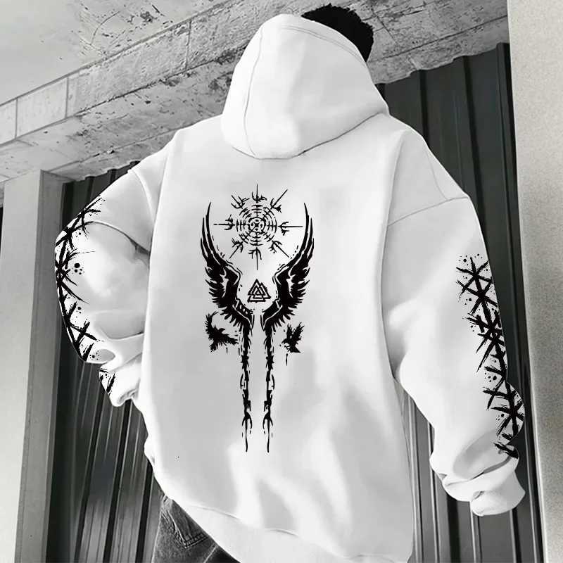 2025 New Arrival Mens Hoodie Autumn Winter Daily Casual Sport Sweatshirt Ancient Viking Raven Rune Print Coat Urban Fashion Top Y250811