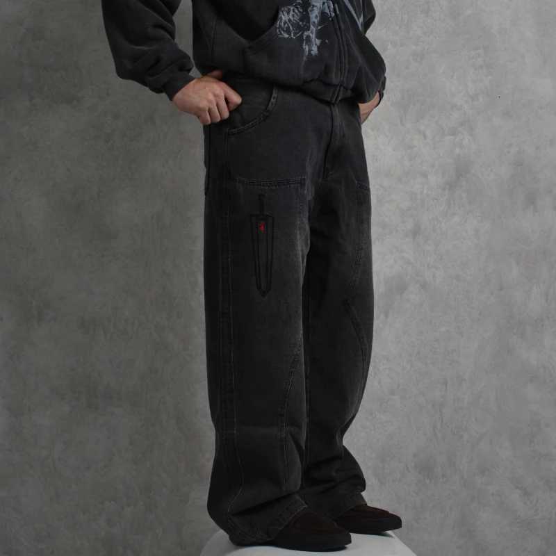 Berserk jeans fashionable Y2K baggy mens pants American style distressed washed streetwear Harajuku Gothic embroidery floor pants X250812