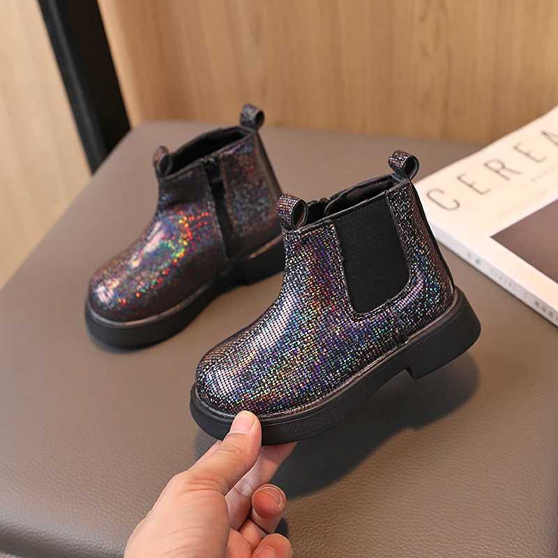 Children Chelsea Boots Paillette Sparkly Three Colors Chunky Girls Autumn Boot Short Zipper Ankle-high 21-30 Trendy Kids Shoes XJ250812