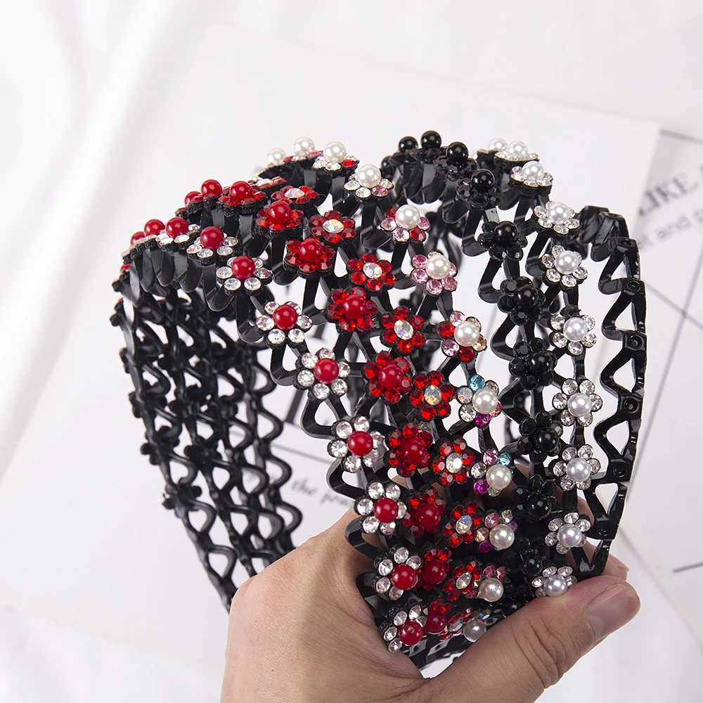 Fashion Flower Rhinestone Bangs Band Non-Slip Elastic Hairbands Crystal Band Bow for Women Girl Hair Accessories Wear X250812