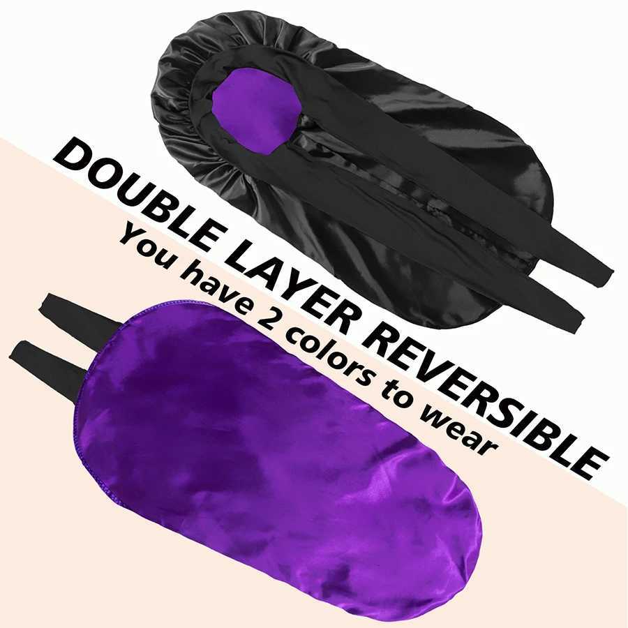 High Quality Silky Long Satin Bonnet Wide-Brimmed Extra Large Size Nightcap with Elasticated Floppy Band for Natural Curly Hair XJ250812