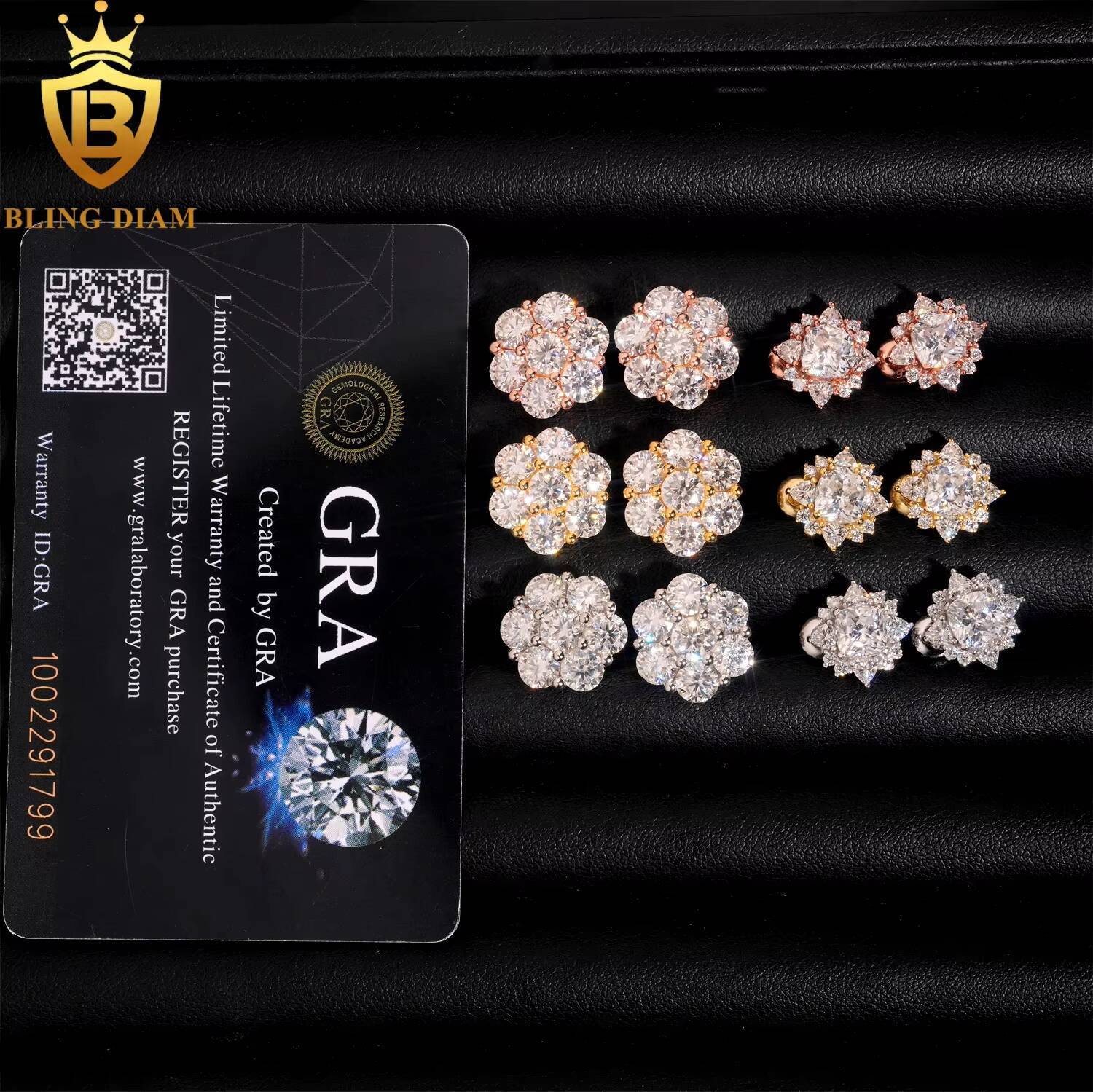 Pass Diamond Tester Fine Jewelry Luxury Cluster Flower Hip Hop 925 Sterling Silver Moissanite Stud Earrings