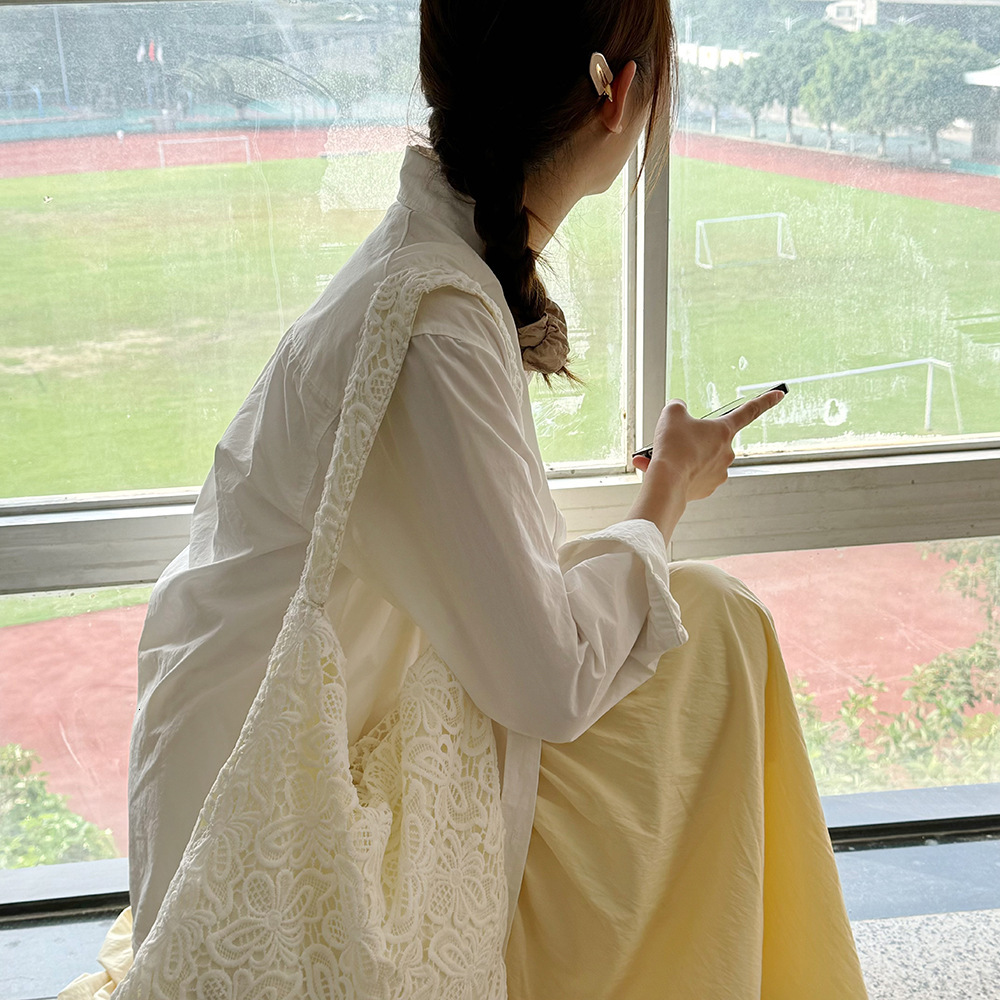 Zhao Lusi Same Pastoral Style Lace Summer Gentle Fairy Large Capacity Commuter Tote Bag for Women ddmymarket