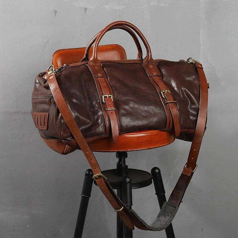 Top Quality Vintage Casual Vegetable Tanned Cowhide Men's Business Travel Unisex Big Capacity Genuine Leather School Bag