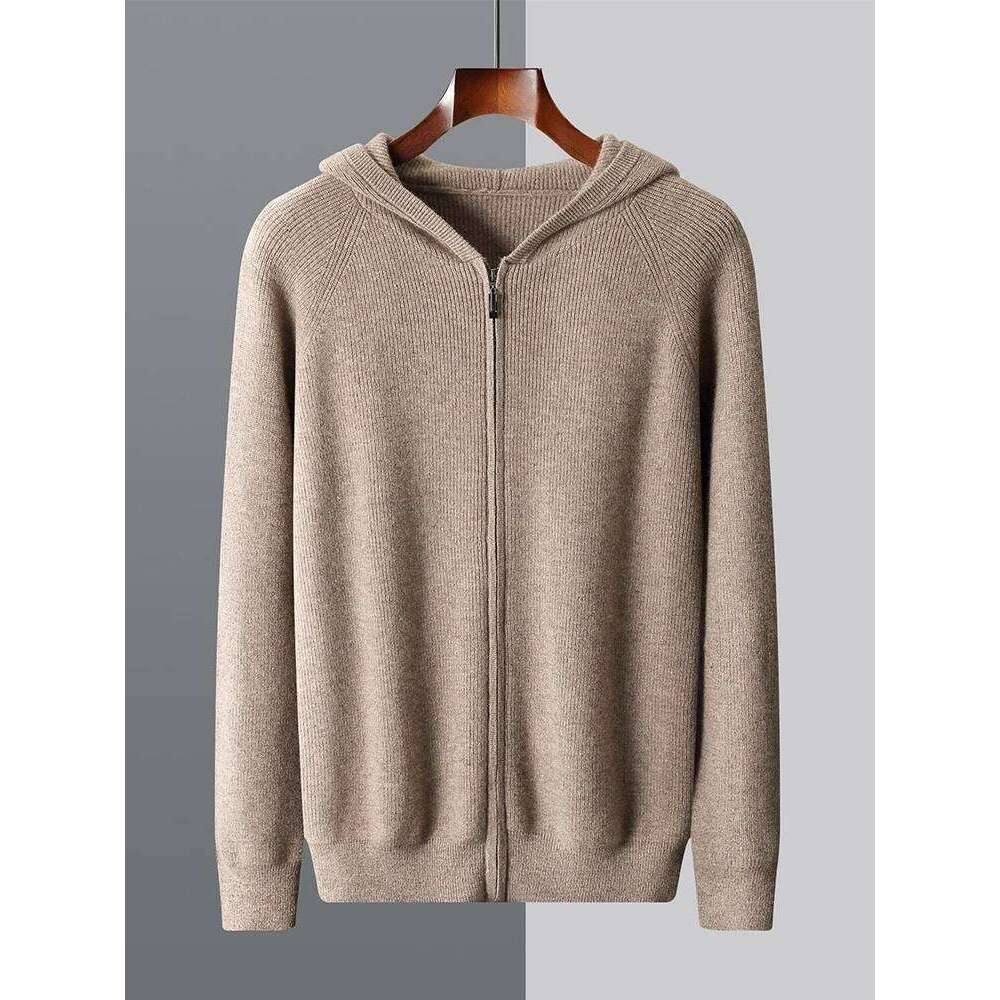 Thicken 100%Pure Wool Zipper Cardigan Men's Hooded Collar Knit Coat Casual Large Size Jacket Autumn Winter New Base Shirt 250812