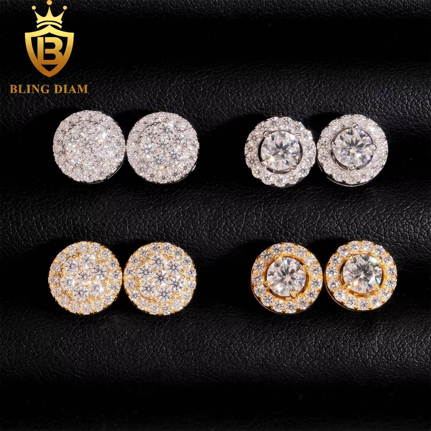 Custom Earrings Studs Jewelry Iced Out 925 Sterling Silver White Gold-Plated 18k 24k Vvs Moissanite Lab Grown Diamond