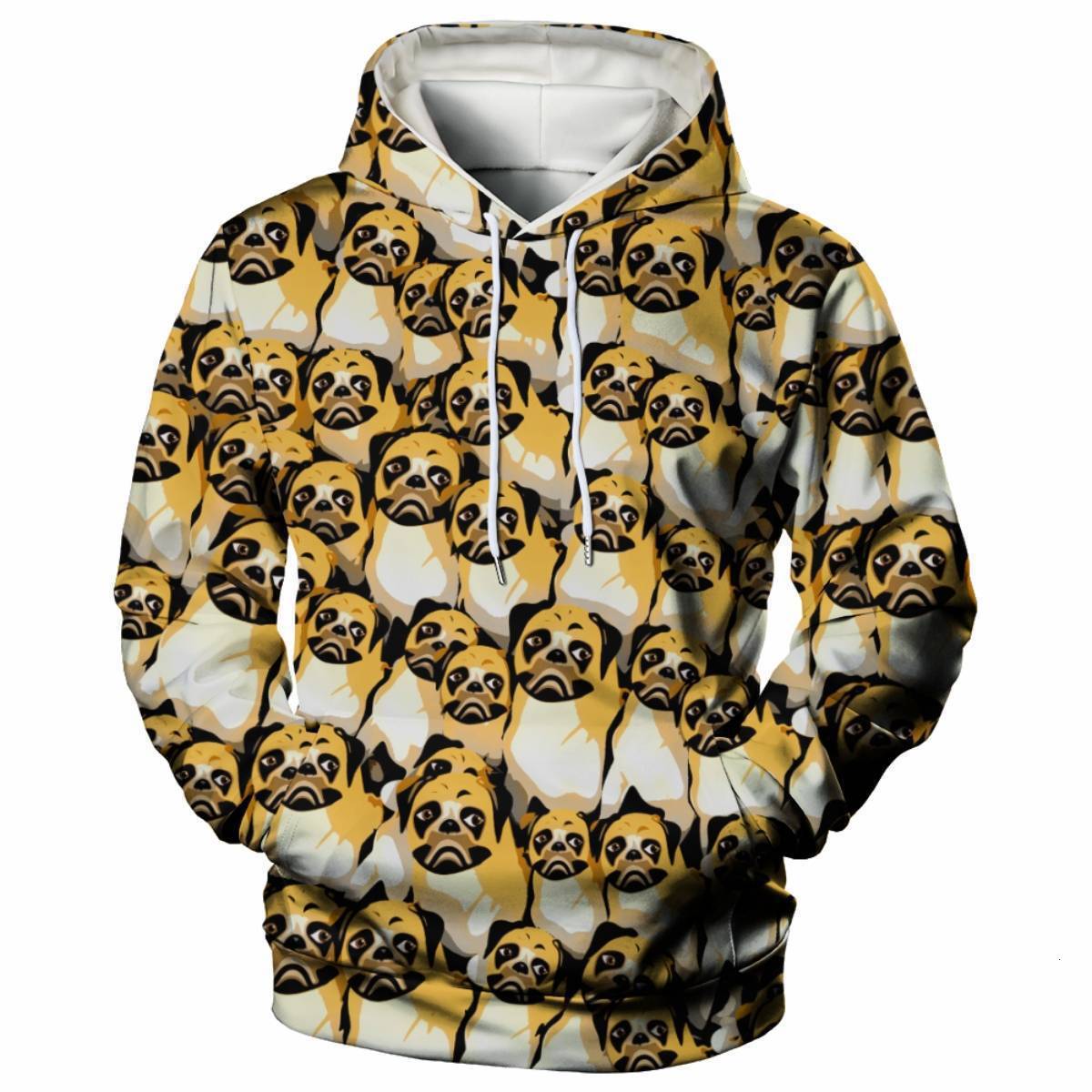 New Spring and Autumn 3D Digital Printing Pug Men's Casual loose Sweatshirt