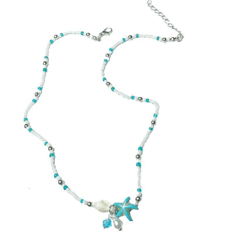 Bohemian Starfish Necklace for Women, Ins Creative Conch Beaded Shell Collarbone Chain, Unique Neck Chain Jewelry
