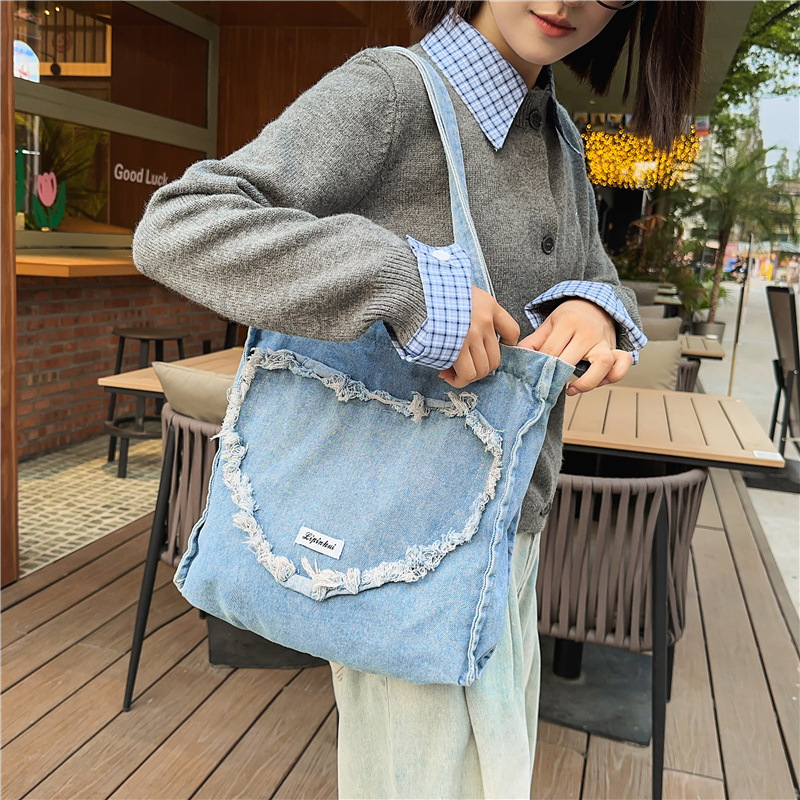 Minimalist Washed Denim Tote Single Shoulder Women's Bag Winter New Handbag Underarm