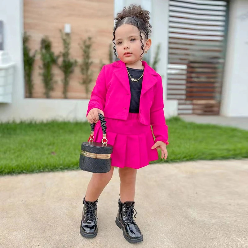 Childrens Clothing Long Sleeve Jacket Miniskirt Suit For Girls Autumn 2Pcs Sets For Kids Clothes Girls From 2 to 8 Years Old 250811