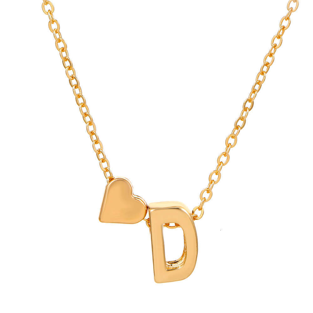 Fashion Heart 26 Alphabet Pendant Necklace Creative Versatile Heart-Shaped Short Clavicle Chain