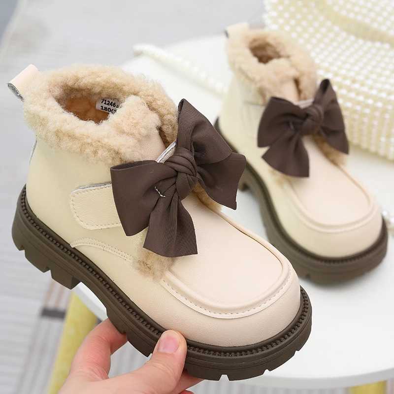 Girls short boots childrens leather and velvet cotton boots 2024 autumn and winter new item new princess boots warm two co XJ250812