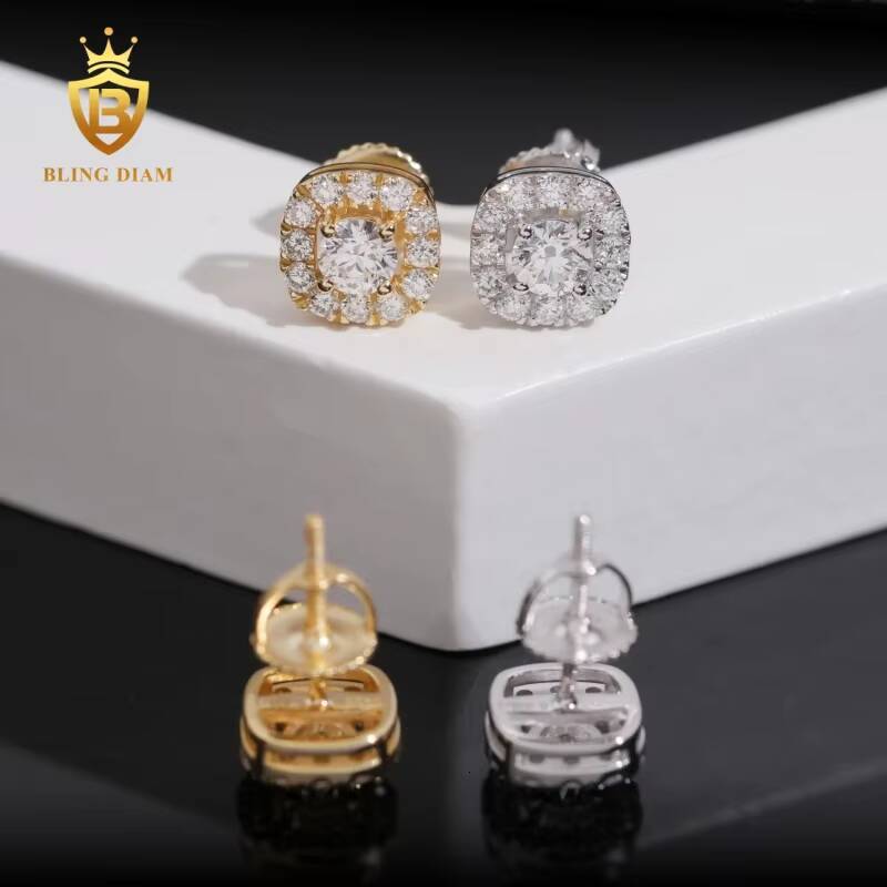New Arrival VVS1 Lab Grown Diamond Full Diamond Earring 925 Sterling Silver Gold Plated Hiphop Style for Unisex GRA Certificate
