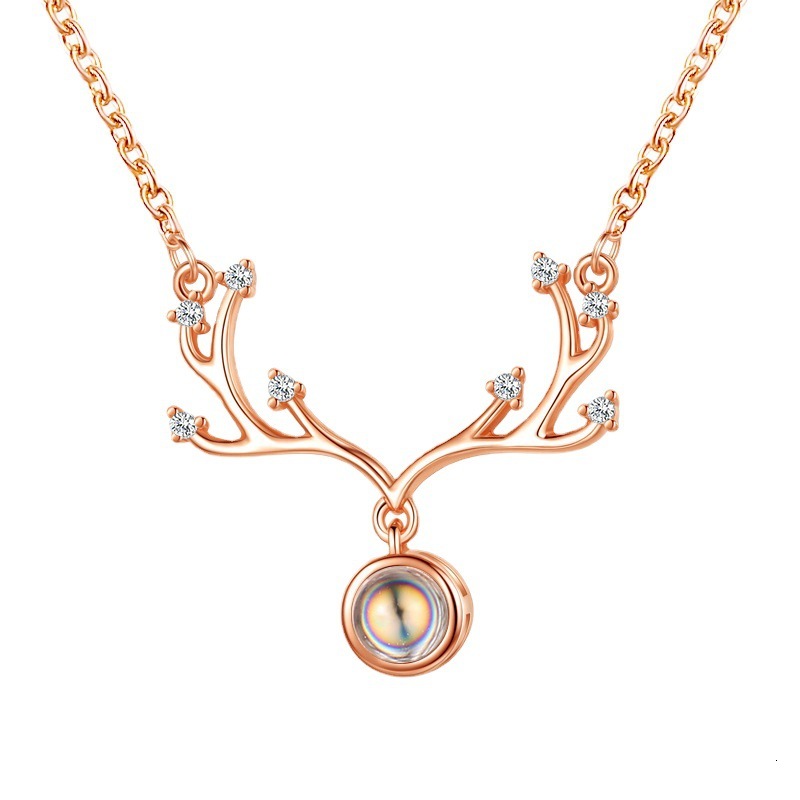 Yilu Tiktok Same Style Deer Antler Projection 100 Languages I Love You Necklace Fashion Christmas Gift