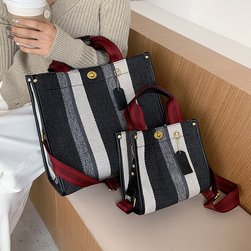 New Fashion High-Quality Striped Color-Block Shopping Tote Handbag Shoulder Trendy Women's Bag