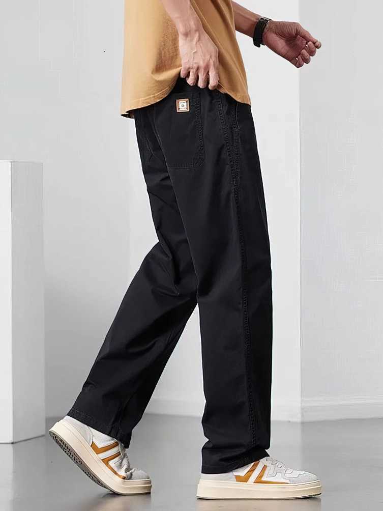 Straight Casual Cargo Pants Men Wide Leg Brown Long Cargo Business Work Trousers Drawstring Baggy Sweatpants Male X250812