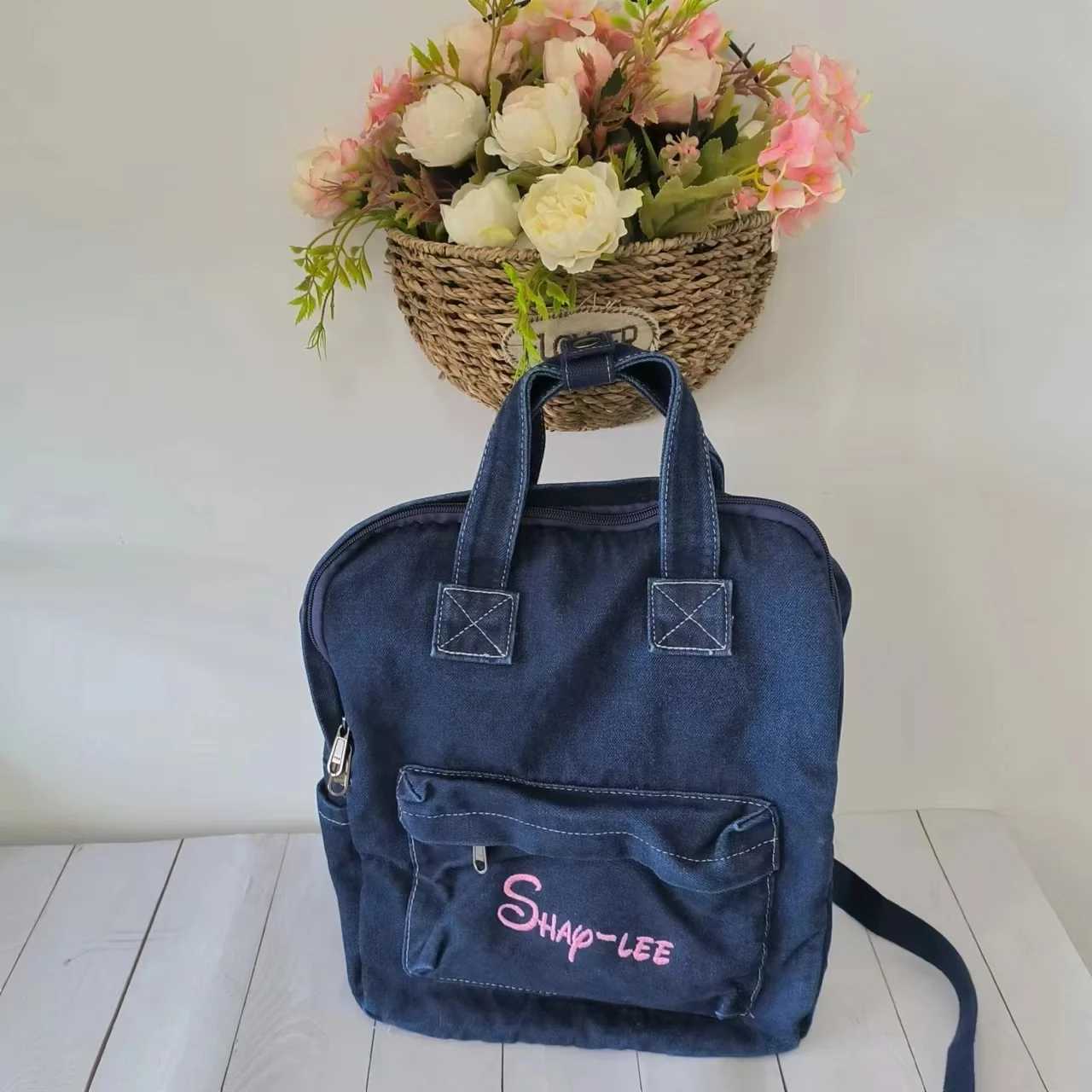 Womens Denim Backpack Personalized Gift Bag Embroidered Name Adult Shoulder Bags Simple College Student Denim Schoolbag Y250811