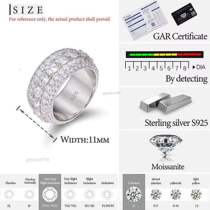 Platinum Color 5-Layer Jewelry Fashion Pure Sier Vvs Silicon Stone Ring for Men Hip Hop