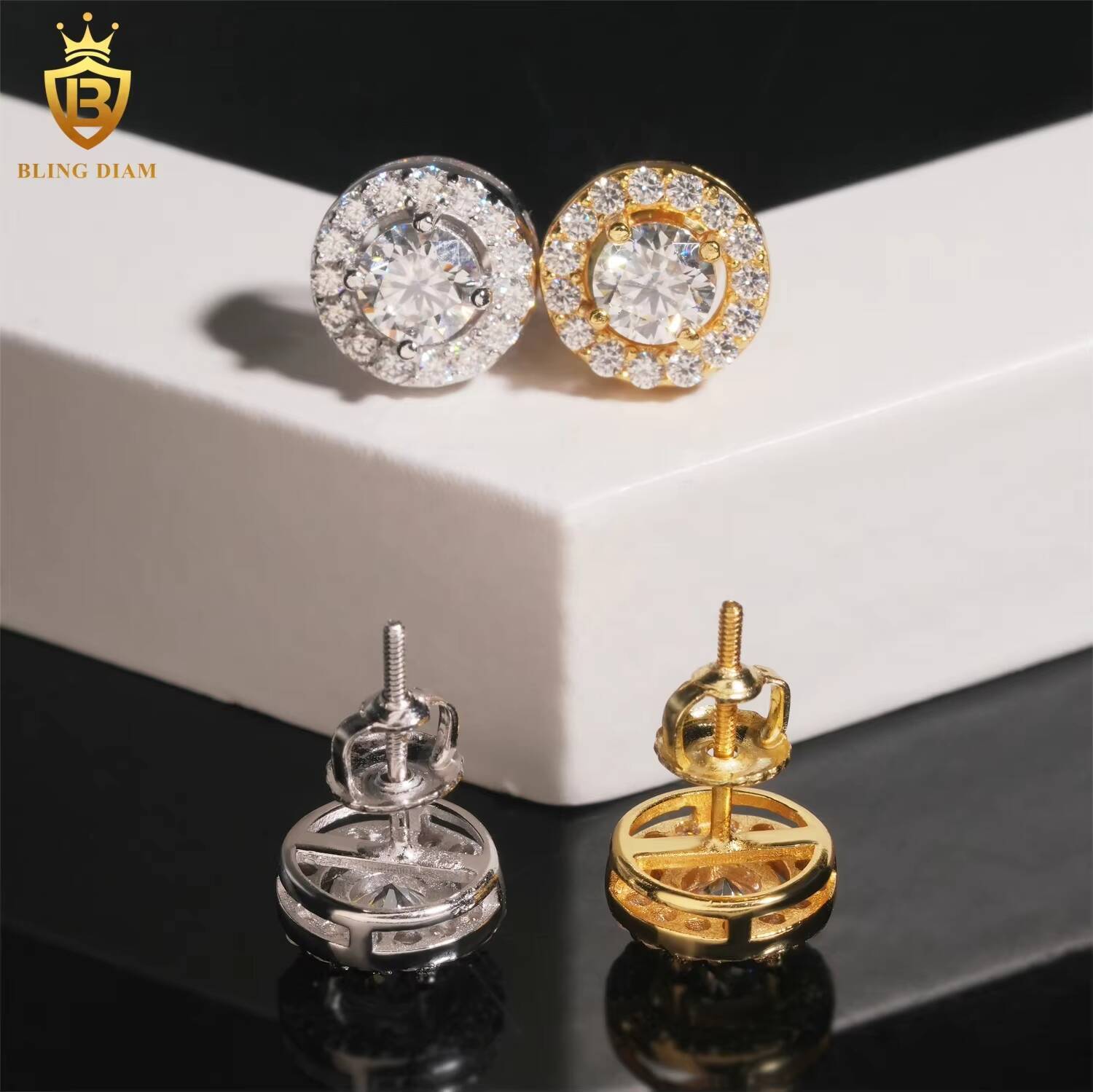 Hot Sale Shinning 925 Sterling Silver Vvs Moissanite Iced Out Custom Stud Earrings