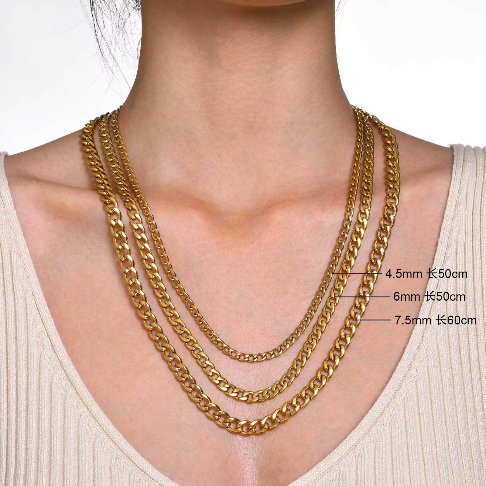 Hot-sale Curb Cuban Link Chain Chokers Basic Punk Stainless Steel Necklace for Men Women Vintage Black Gold Tone Solid Metal