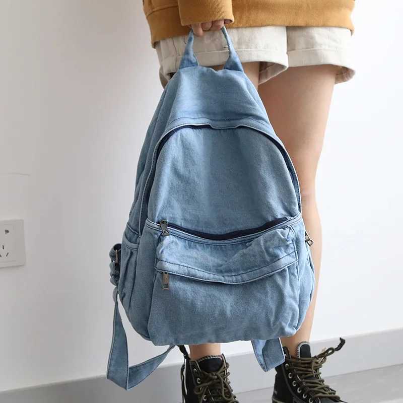 Distressed Canvas Gray Backpack College Female Book Travel Backpacks Cool DenimLaptop Lady Student Ruckpack Bags sac Y250811