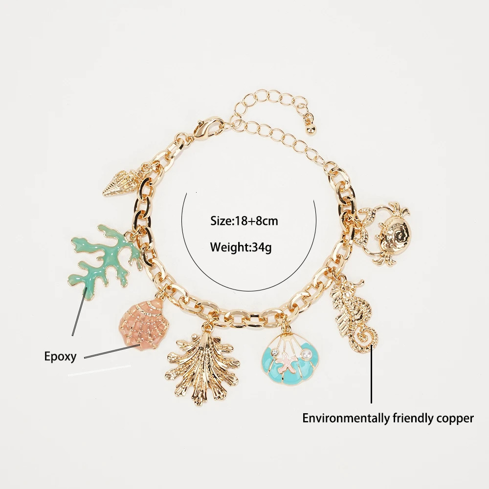 Fashion Colorful Starfish Shell Conch Bracelets For Women Gold-color Chain Bangle Ocean Wristband Summer Beach Jewelry 250807