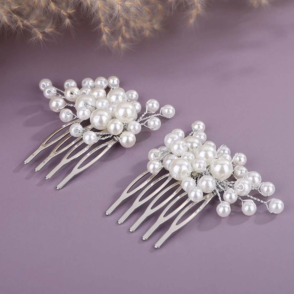 Silver Pearl Bridal Hair Comb for Women Handmade Wedding Headpiece Party Accessories Jewelry 2PCS Gold Bride 250804
