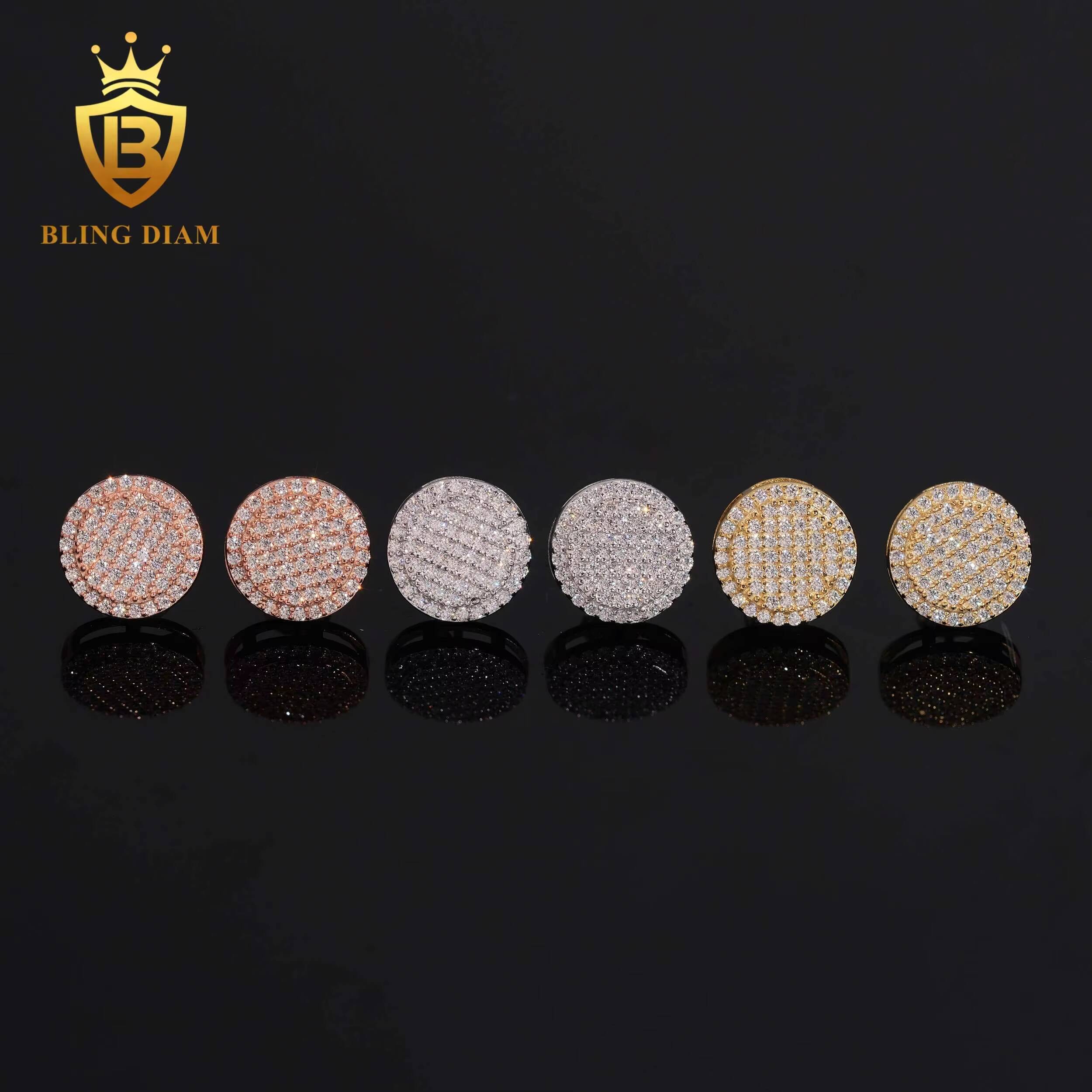 RTS Blingdiam Jewelry Wholesale 925 Sterling Silver Gold Plated Vvs Moissanite Diamond Earrings Stud for Trendy Men Women