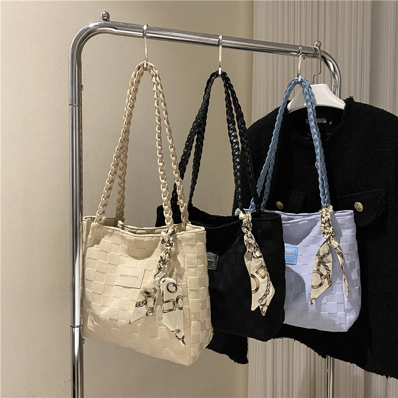 Autumn Winter New Large Capacity Women Casual Stylish Canvas Shoulder Textured Class Commute Tote Bag ddmymarket