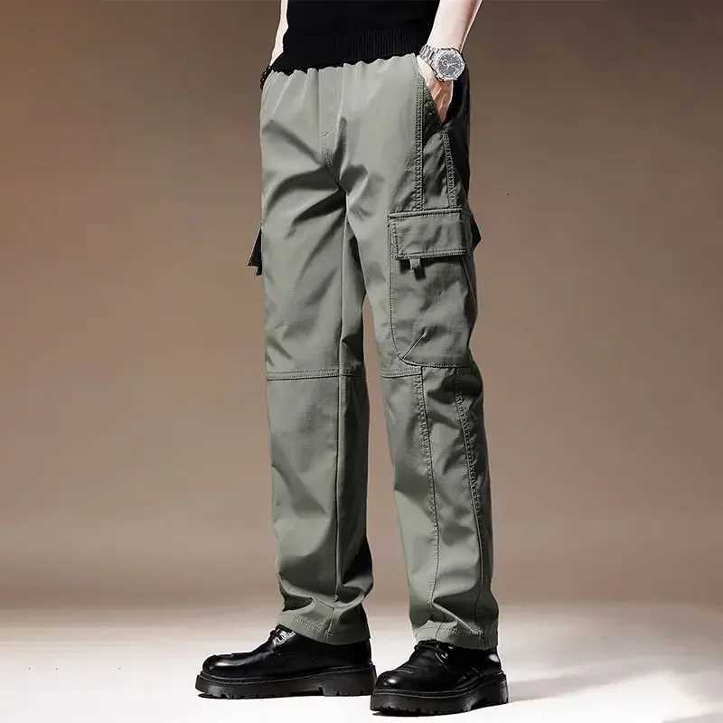 Spring Summer Large Pocket Loose Overalls Mens Outdoor Sports Jogging Tactical Pants Elastic Waist Pure Work Cargo Pants Men X250812