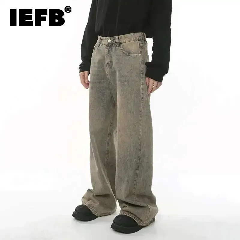 IEFB Spring Mens Baggy Jeans Worn Out Loose Wide Leg Denim Pants Chic Distressed Streetwear Vintage Male Trousers 9C 250811