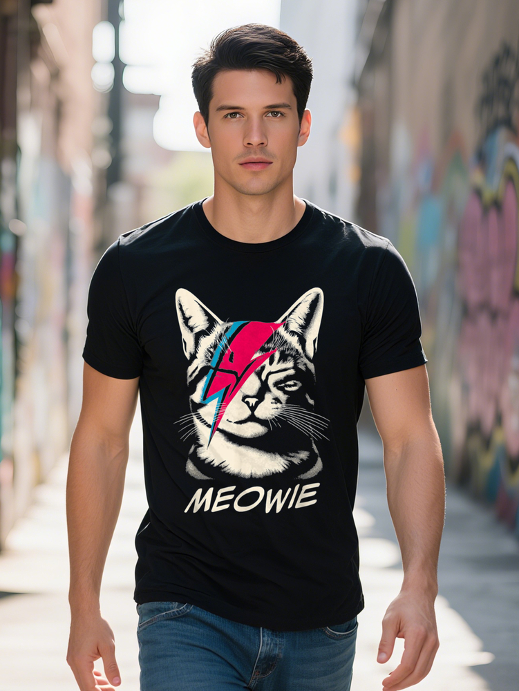 Meow Rock Music Concert Band Funny Cat Selected Pure Cotton Interesting Design DIY Short Sleeve T Shirt for Men