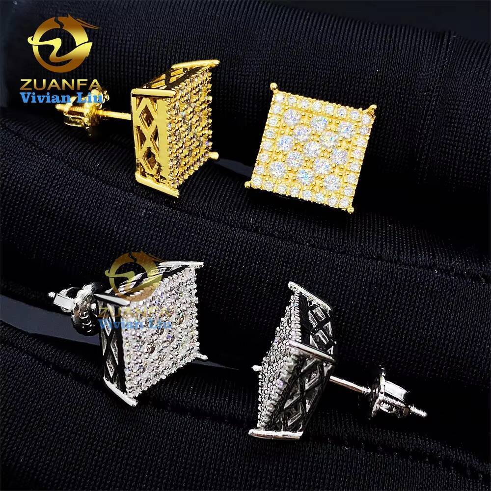 Wholesale Price Vvs Moissanite Diamond Hip Hop Jewelry Custom 18k Gold Plated 925 Sterling Silver Stud Earrings