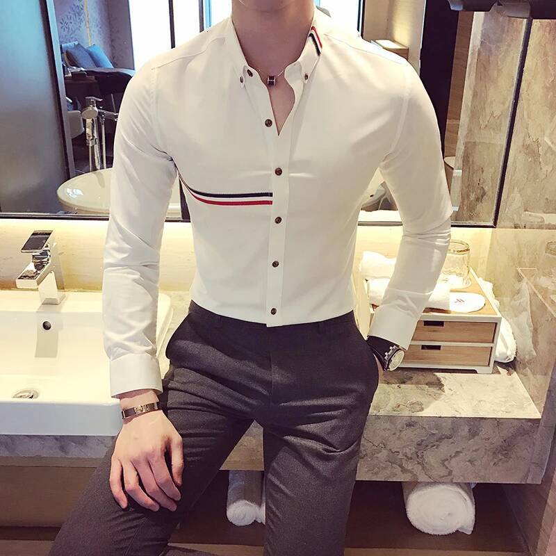 Brand Clothing Male Spring High Quality Long Sleeve Mens Slim Fit lapel Leisure Shirts Fashion Tops Plus Size S-3XL ddmymarket