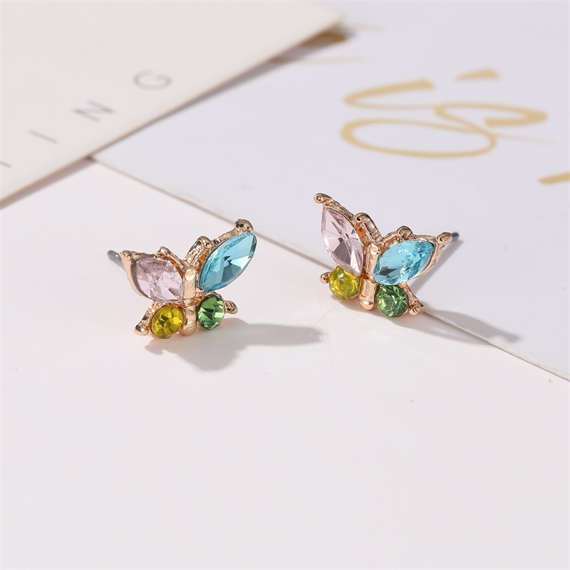Korean Cute Inlaid Butterfly Elegant Colorful Zircon Internet Celebrity Simple Earrings Personality Ear Jewelry