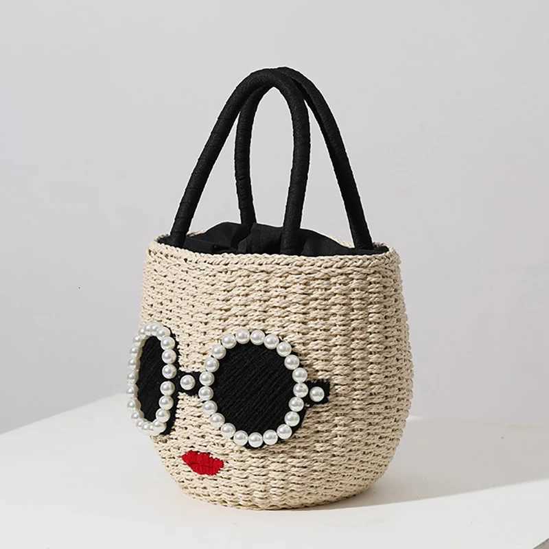 es red lips str woven Japanese fi rattan hand bag cute carto Shoulder Crossbody Beach Bag bucket woven bag fem Y250812