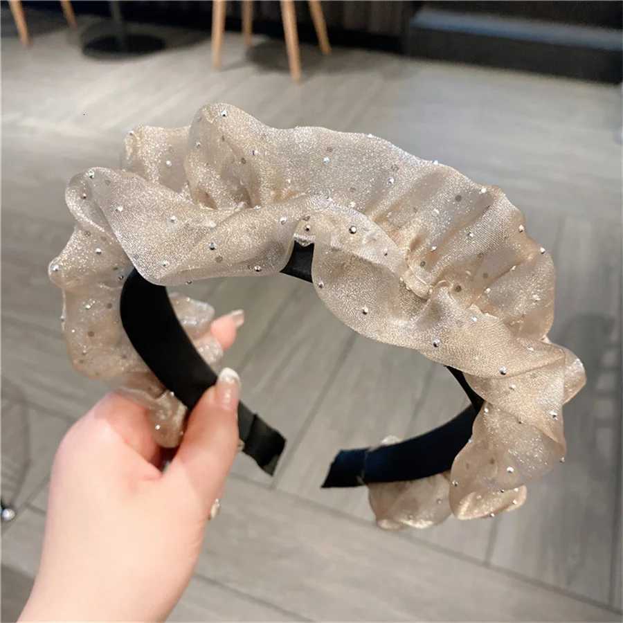 Fashionable temperament pleated organza band with ruffled edge mesh pressed wide edge band for mens hair accessories X250812