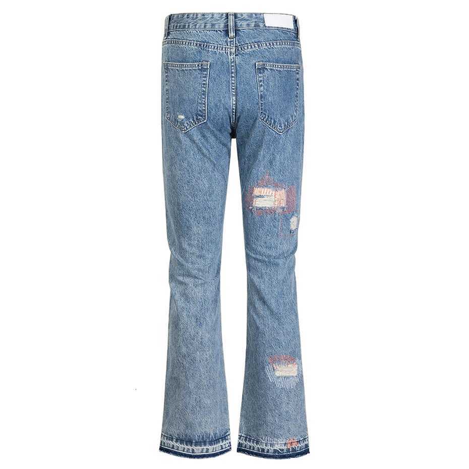 Fashion Mens Ripped Jeans Sewing Distressed Flared Denim Pants Harajuku Streetwear Blue Jeans for Men X250812