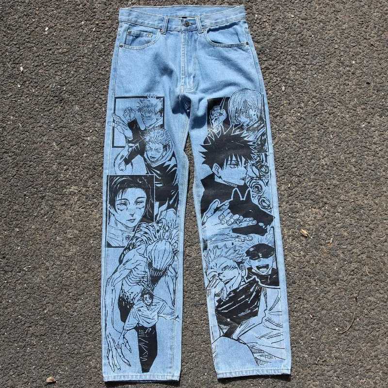 2K Anime Baggy Denim Trend Hand Drawn Printed Pattern New Men Women Pants Hip Hop Retro Harajuku Streetwear Unisex Casual Jeans X250812