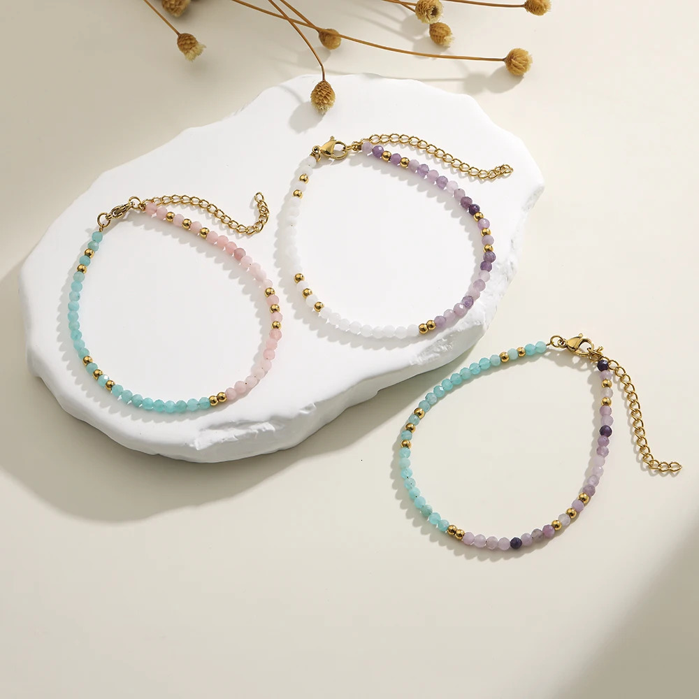 Two-color Nature Stone Beaded Bracelet Fashion Gold Color Faceted Spacer Jewelry For Women With Staniless Steel Clasp Party Gift 250807