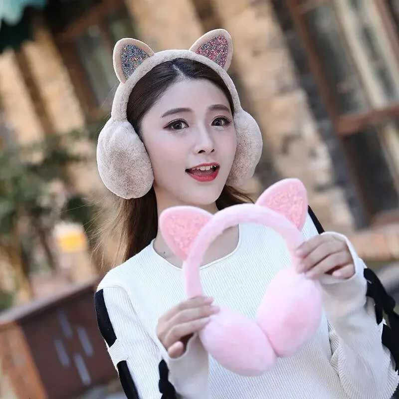 Soft Plush Cute Cat Ear Earmuffs for Women Kids Outdoor Winter Warm Thickened Ear Protector Cold Protection Foldable Ear Cover XJ250812