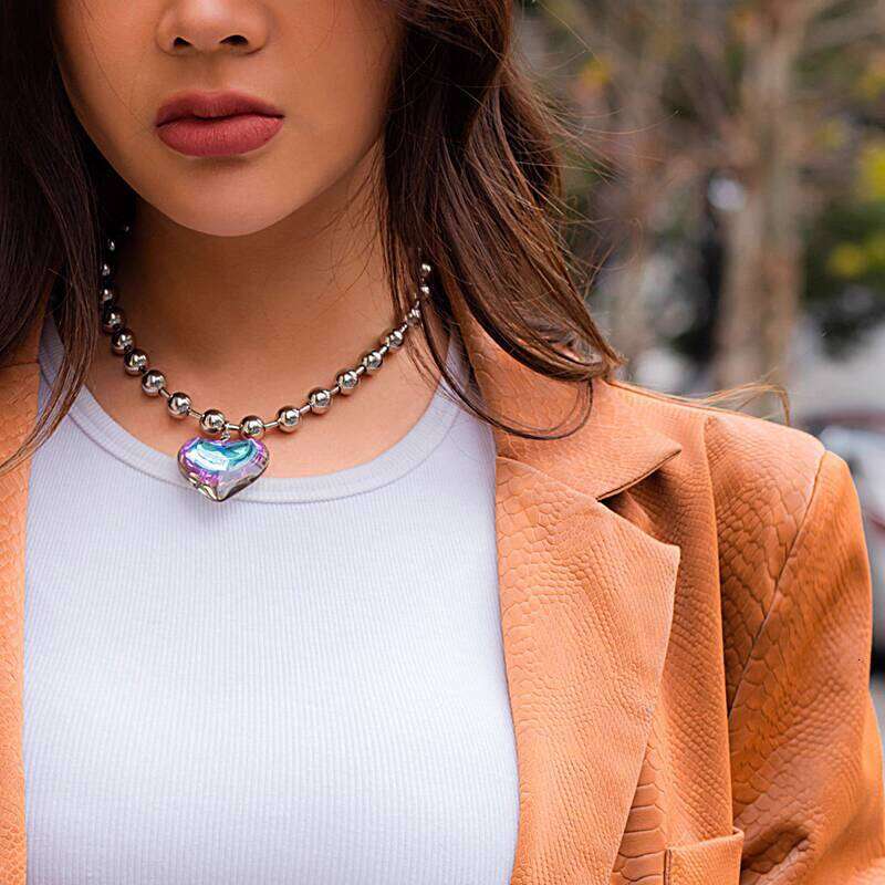 Exaggerated Large Round Bead Heart Sweet Cool Dark Punk Style Halloween Blood Drop Couple Necklace