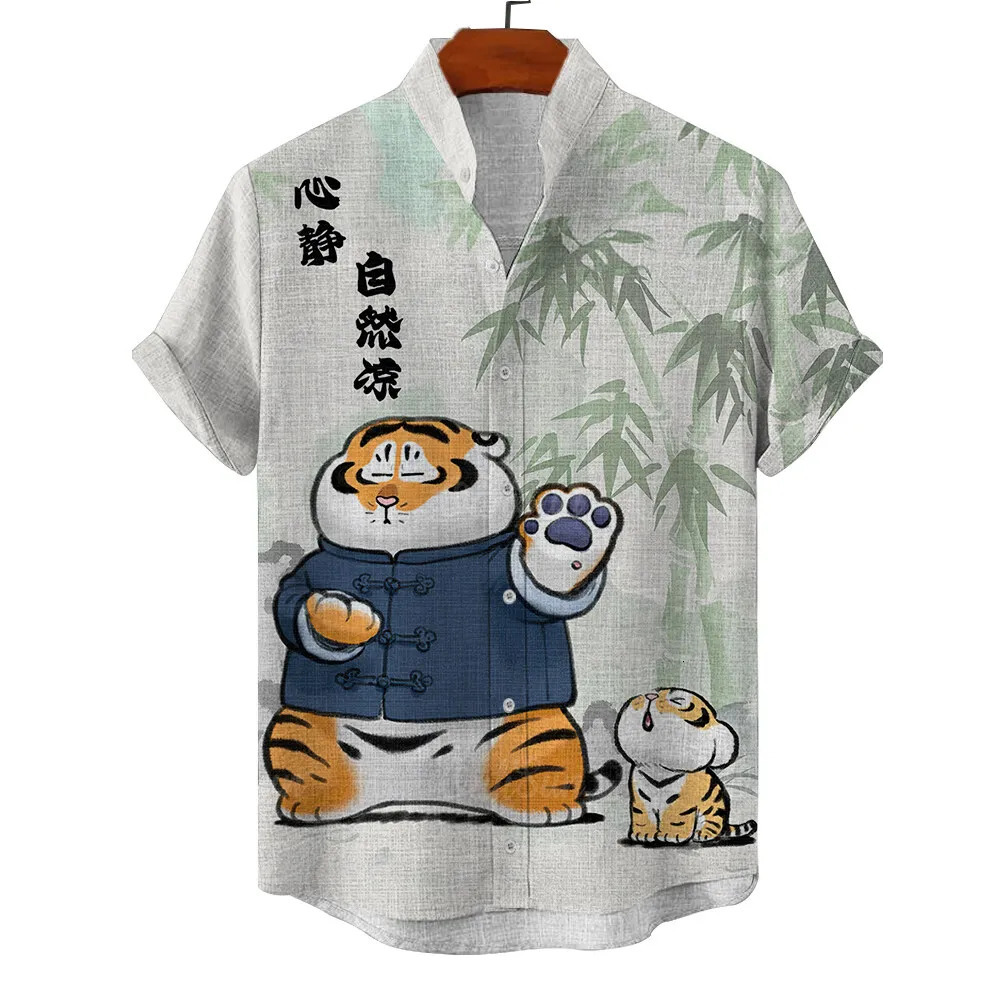 Hawaiian mens summer shirt 3d vacation animal tiger print casual short sleeve floral fashion vintage 250804